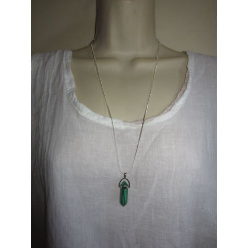 Collier Plaqué Argent Avec Pendentif En Malachite