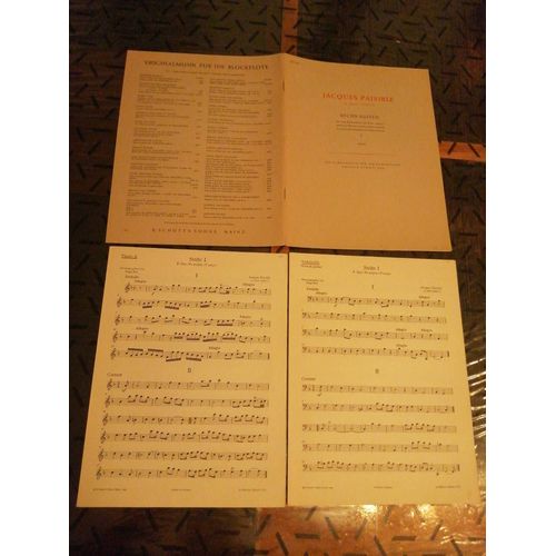 Partition Musical Flûte : Jacques Paisible Ca 1650 -1721 ( ? ) - Sechs Suiten - Pour Deux Flûtes Douces Alto Et Basse Continue - N° I - Édition Schott N° 5726