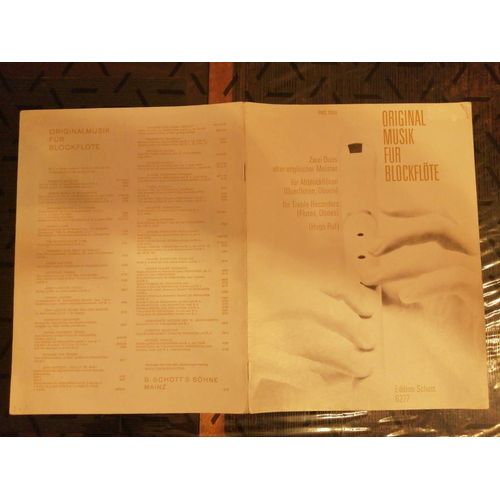 Partition Musicale : Original Musik Fur Blockflote - Zwei Duos Alter Englischer Meister - For Treble Recorders ( Flutes, Oboes) , Hugo Ruf - Éditions Schott 6277
