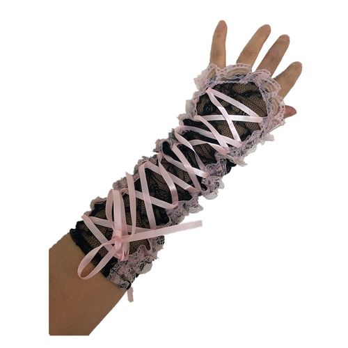Mitaine Black Sugar Mitaine Noir Lolita Gothique Émo Dentelle Lacet Rouge