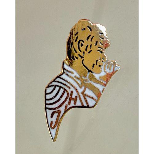 Pins Johnny Hallyday Et Micro. Pins Dore Et Blanc. Superbe. Belle Qualité Egf. Signé Edito Sedicom.