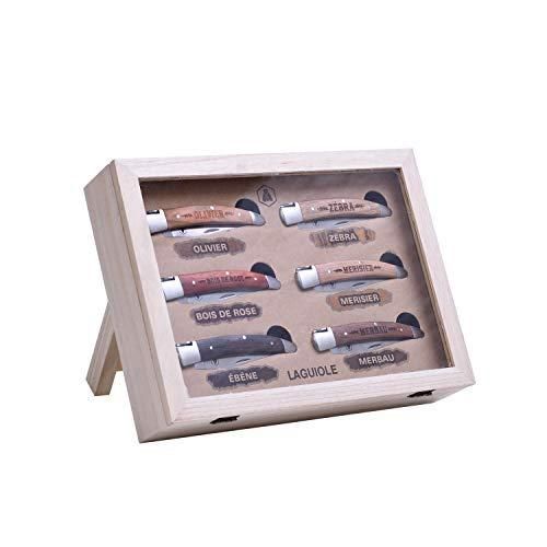 Coffret 6 Couteaux Pliants- Bois Différents, Acier Inoxydable- Marron