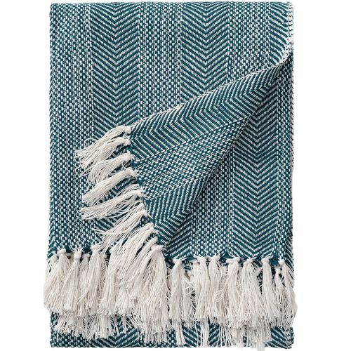 Plaid En Coton Alisea Bleu 125x150 Cm - Tapis Poil Court Design Moderne Pour Salon