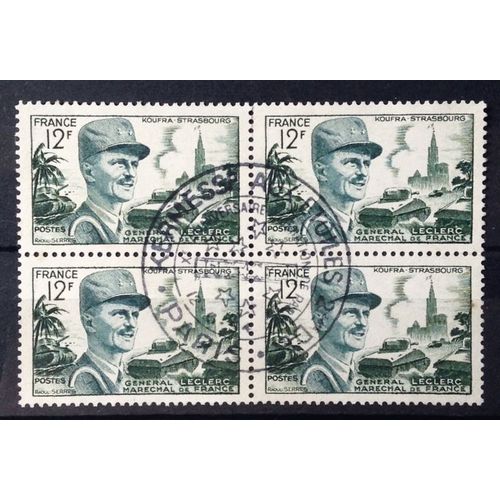 Leclerc 12f Olive Et Bleu-Gris (Très Jolis N° 984) Obl - Bloc De 4 - Rare Oblitération Kermesse Aux Etoiles - 2ème Db - Paris - Cote 9,20 - France Année 1954 - Brn83 - N30752