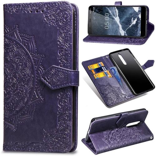 Étui Pour Nokia 5.1 Couverture Rabotant Étui En Cuir Motif Exquis Antichoc Simple Entreprise - Violet