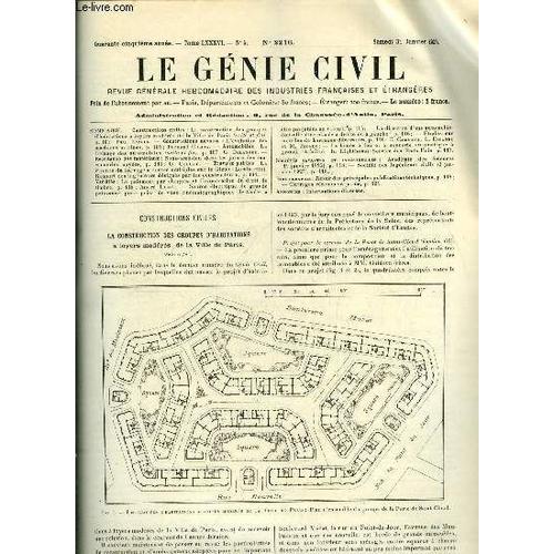 Le Génie Civil Tome Lxxxvi N° 5 - La Construction Des Groupes D Habitations A Loyers Modérés De La Ville A Paris Par Paul Razous, L Évolution Des Machines Marines Par Fernand Collin, Le Freinage Des(...)