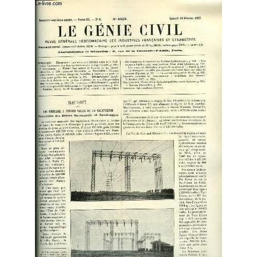 Le Génie Civil Tome Xc N° 8 - Les Réseaux A 220 000 Volts De La Californie, Traversées Des Fleuves Sacramento Et San Joaquin Par P. Caufourier, Les Mines De Houille De La Houve Par Edmond Marcotte(...)