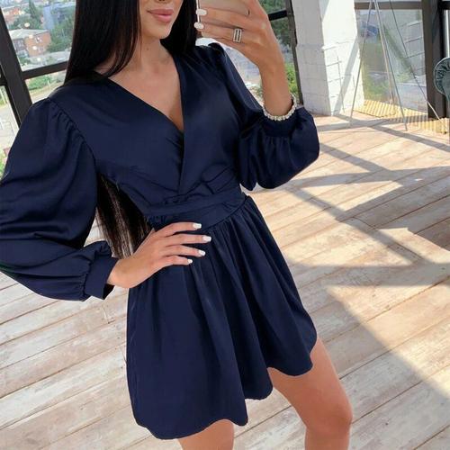 Mini robe en Satin pour femmes Sexy d collet en v profond