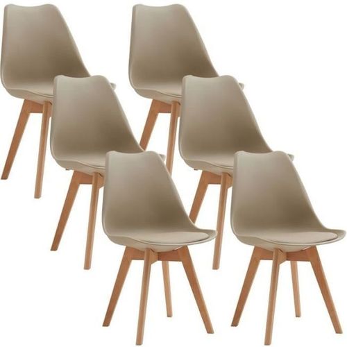 Lot De 6 Chaises Scandinaves Beige Chaise De Salle À Manger Design En Similicuir Et Bois Massif