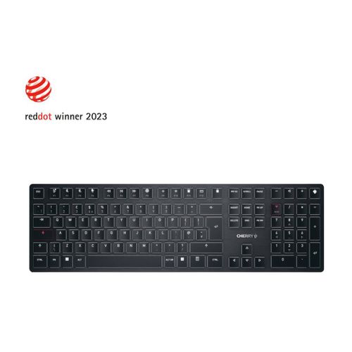 CHERRY KW X ULP - Clavier - rétro-éclairé - sans fil - USB, 2.4 GHz, Bluetooth 5.2 - QWERTY - R.-U. - commutateur : profil ultra bas CHERRY MX - noir - emballage sans plastique