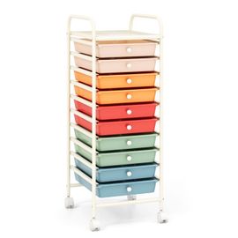 Costway Tour De Rangementà Roulettes - 10 Tiroirs 32,5 X 37 X 86 Cm, Format A4 Et Lettre Couleur Morandi Coloré Et Blanc