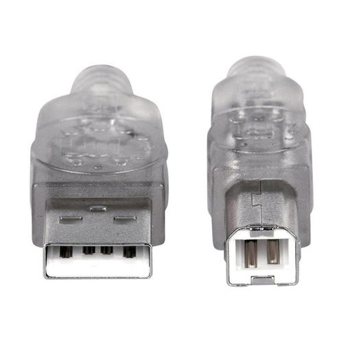 Manhattan USB-A to USB-B Cable, 1.8m, Male to Male, Translucent Silver, 480 Mbps (USB 2.0), Hi-Speed USB, Lifetime Warranty, Polybag - Câble USB - USB (M) pour USB type B (M) - USB 2.0 - 1.8 m -...