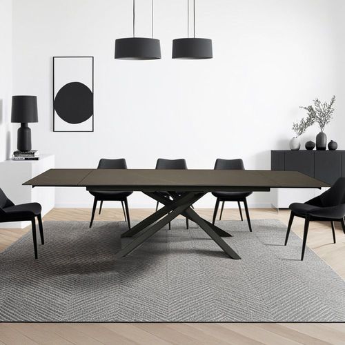 Table À Manger Extensible Osiris / Table 180x90cm + 2 Allonges De 50cm - 12 Personnes / Noir Effet Marbre/ 281x91x76
