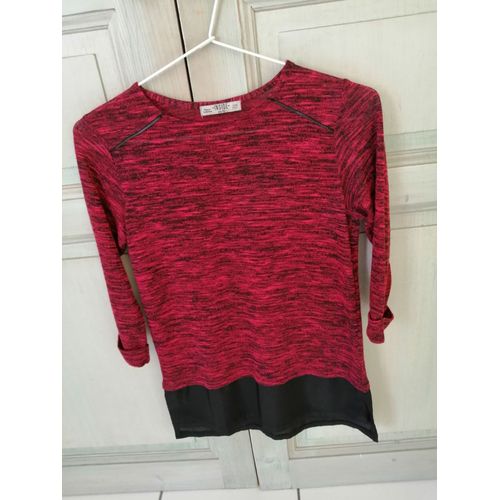 Tee Shirt Manches 3/4 / Sweat Rouge /Noir Avec Bas Voile Inside Taille 34