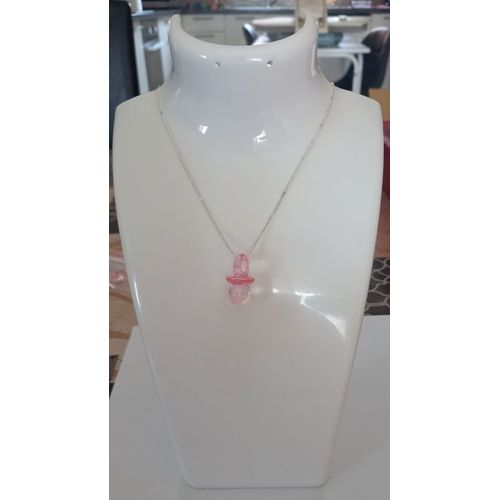 Collier Chaine Argentée Totoche Rose Des Années 90