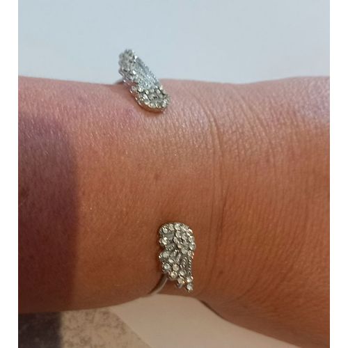 Bracelet Ailes Asymétrique Argente Strass Blancs