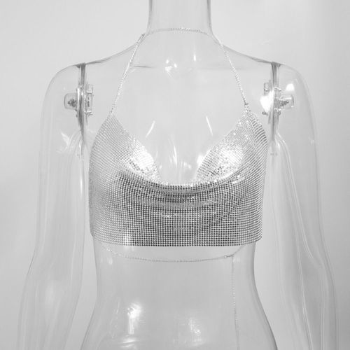 Haut Court En Métal À Paillettes Pour Femmes,Bretelles En Y,Licou Dos Nu,Boîte De Nuit,Précieux,Vêtements D'été Sexy,Mode Y2k,2024