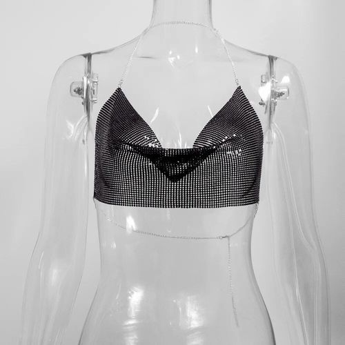 Haut Court En Métal À Paillettes Pour Femmes,Bretelles En Y,Licou Dos Nu,Boîte De Nuit,Précieux,Vêtements D'été Sexy,Mode Y2k,2024