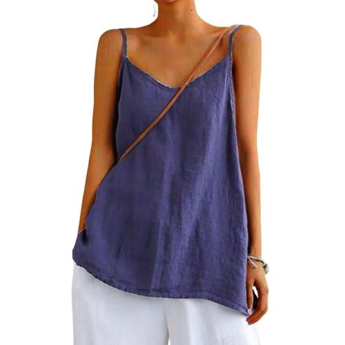 Haut À Bretelles Spaghetti En Coton Et Lin Pour Femmes,Chemisier À Col En V,Haut En Fronde Sexy,Vêtements Féminins,Été