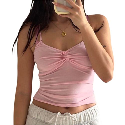 Y2k-Camisole Coupe Basse Avec N?ud Papillon,Col En V,Bretelles Spaghetti,Haut Ajusté,Embelli,Précieux,Y2k,Fibre Crop,Sortie,Années 2000