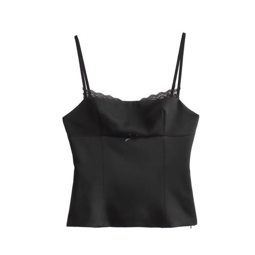 Aonibeier-Haut Court En Satin Fin Imprimé Léopard Pour Femme,Camisole,Dos Nu,Dentelle,Patchwork,N?ud,Slim,Débardeur,Y2k,Été