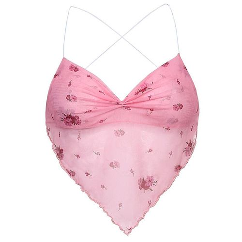 Camisole En Maille Transparente Pour Femme,Caraco À Bretelles Spaghetti,Haut Floral,Haut Court À Dos,Y2k,Décontracté,Chic,Sortie