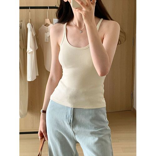 Débardeur Slim Décontracté Pour Femme,Haut À La Mode,Couleur Unie,Abricot,Gris Foncé,Café,Noir,Été