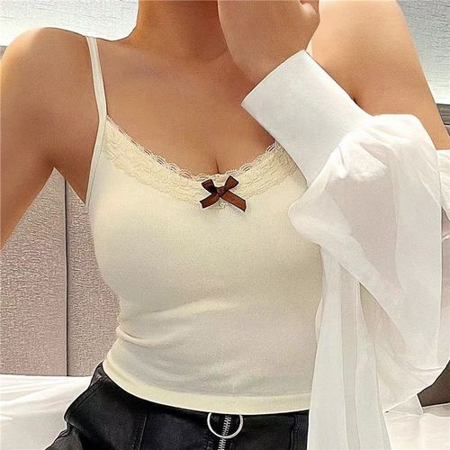 Camisole À Imprimé Floral En Dentelle De Style Bm,T-Shirt À Bretelles Fines,Court,Précieux,Sous-Poitrine,Doux,Sexy,Pureté,Été