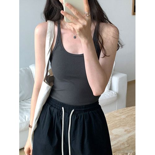 Débardeur Slim Décontracté Pour Femme,Haut À La Mode,Couleur Unie,Abricot,Gris Foncé,Café,Noir,Été