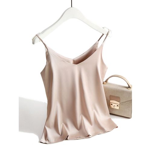 Top À Bretelles Spaghetti Pour Femmes,Col En V,Caraco Blanc De Base Sans Manches,Satin Soie Débardeurs Femmes Été 2024 Camisole