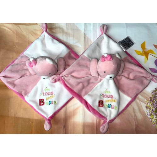 Doudou Ours Rose Blanc Mots D’Enfants Plat Lot De Deux Oursonnes Rose Et Blanc Des Tous Petits Bisous Peluches Jouets Bébé 