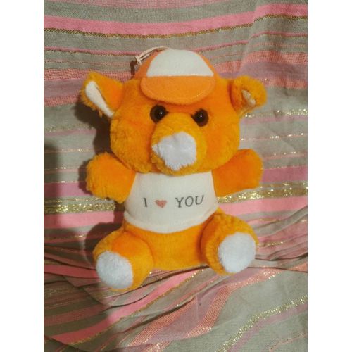 Doudou Peluche Cochon Orange Blanc I Love You Casquette Cp Vintage