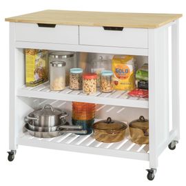 Sobuy Fkw74-Wn Îlot De Cuisine Buffet Séparateur De Cuisine Desserte De Cuisine À Roulettes Meuble De Rangement Pour Cuisine Et Salon Avec 2 Tiroirs Et 2 Étagères