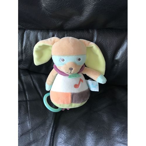 Doudou Lapin Kangourou Masqué Bleu Marron, Vert , Orange Baby Nat' Musical