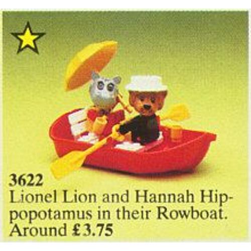 Lego Fabuland 3622 Lion Et Hippopotame Dans Leur Bateau 2 Figurines