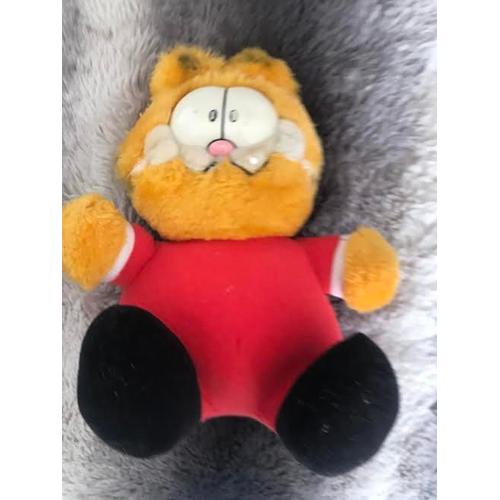 Peluche Doudou Garfield Chat Souriant Assis Tenue Rouge 21 Cm