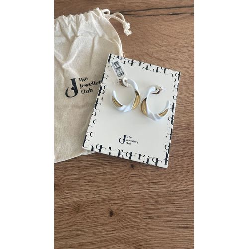 Boucle D'oreilles Blanches Et Oren Céramique, Acier Inoxydable