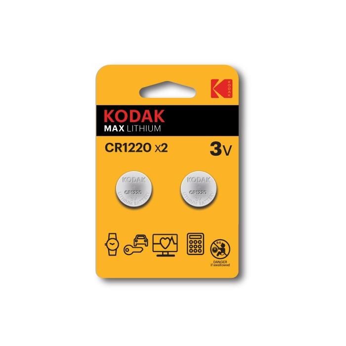 KODAK Blister de 2 Piles Boutons MAX Lithium CR1220 3V