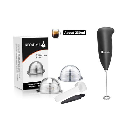 Capsules de café réutilisables 230ml de Nespresso Vertuoline & Delonghi, rechargeables, en acier inoxydable, filtre, avec mousse de lait Couleur Big Cup 1Mixer