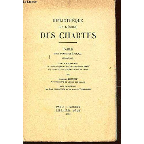 [Bibliothèque De L'école Des Chartes, Revue D'erudition], Table Des Tomes Ci À Cxxii (1940-1964) (Bibliothèque De L'école Des Chartes)