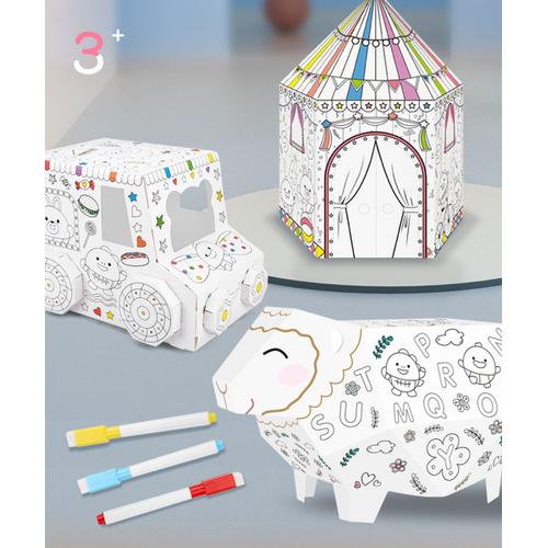 Voiture Graffiti 3d Peint À La Main Pour Enfants, Maison En Papier Origami Assemblée, Les Interactifs De Jouets Pour Bébés, Cadeau