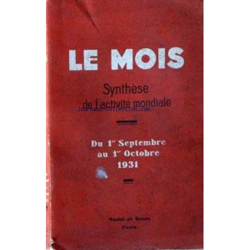 Le Mois, Synthèse De L'activité Mondiale, Du 1er Mars Au 1 Er Avril 19315