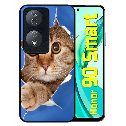 Coque Pour Honor 90 Smart - Chat Trou - Silicone - Noir