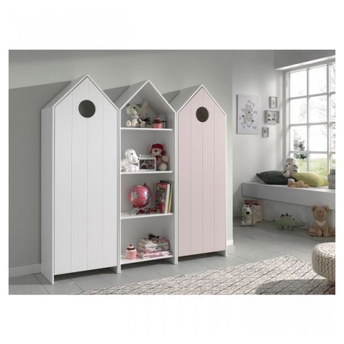 Vipack Casami Armoire 1 Porte Blanc + Armoire Ouverte + Armoire 1 Porte Rose