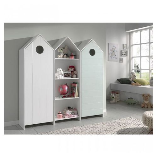 Vipack Casami Armoire 1 Porte Blanc + Armoire Ouverte + Armoire 1 Porte Menthe