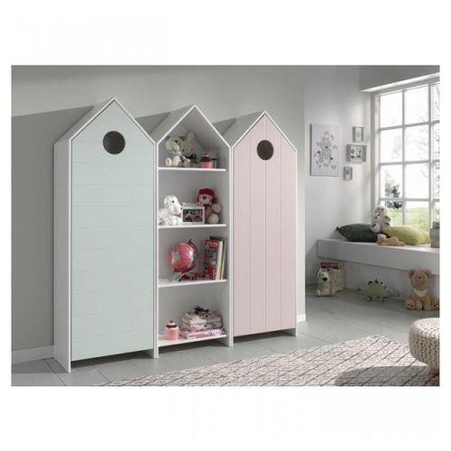 Vipack Casami Armoire 1 Porte Menthe + Armoire Ouverte + Armoire 1 Porte Rose