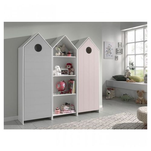 Vipack Casami Armoire 1 Porte Gris + Armoire Ouverte + Armoire 1 Porte Rose