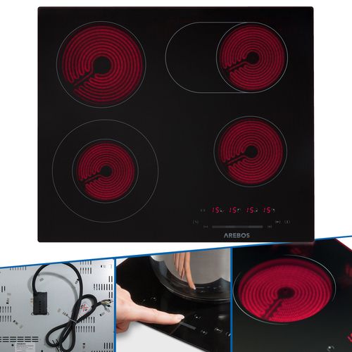 AREBOS Table de cuisson Plaque vitrocéramique verre Contrôle - Cuisinière 7200W