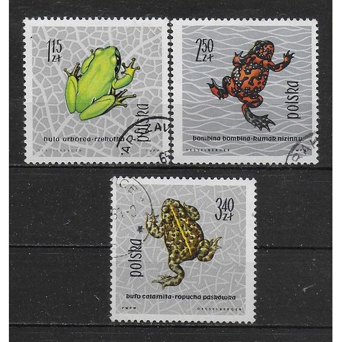 Pologne 1963 : Protection Des Amphibiens : Grenouilles - Série De 3 Timbres Oblitérés