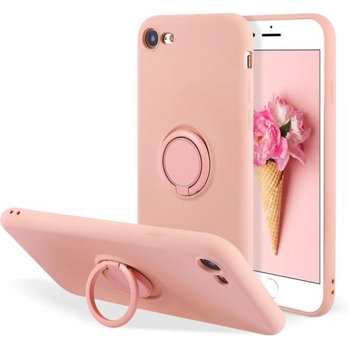 Silicone Coque Avec Ring Pour Iphone 7 Plus/Iphone 8 Plus, Etui Fin Et Léger Absorption Des Chocs Housse Mince Avec Bague 360 Degrés Rotation Stand Protection Cover Bumper Case - Rose